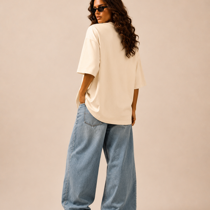 Women's Oversized 100% cotton Printed Oversized Tshirt Cream
