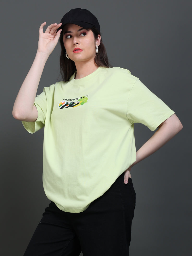 Women's Oversized 100% cotton Printed Oversized Tshirt Mint