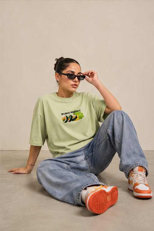 Women's Oversized 100% cotton Printed Oversized Tshirt Mint