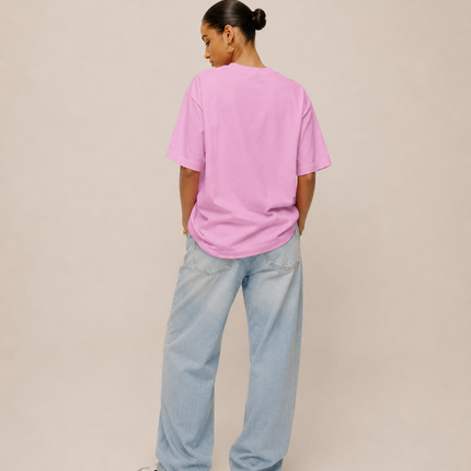 WOMEN's 100% cotton Printed Oversized Tshirt Pink