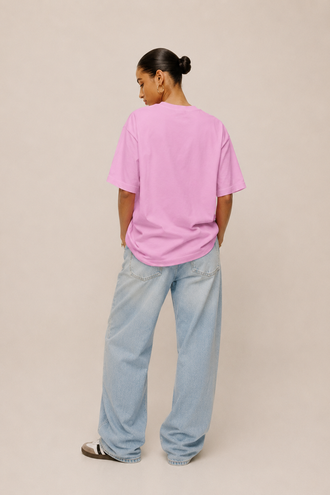 WOMEN's 100% cotton Printed Oversized Tshirt Pink