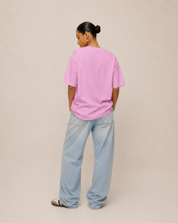 WOMEN's 100% cotton Printed Oversized Tshirt Pink