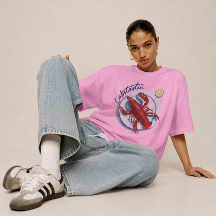 WOMEN's 100% cotton Printed Oversized Tshirt Pink