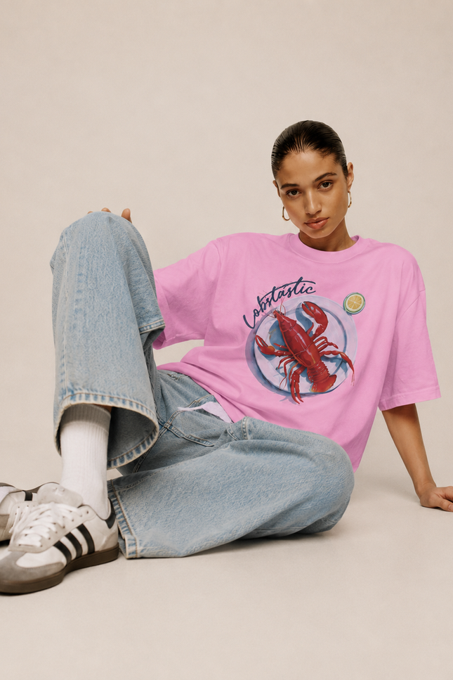 WOMEN's 100% cotton Printed Oversized Tshirt Pink