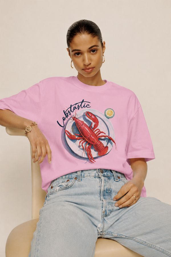 WOMEN's 100% cotton Printed Oversized Tshirt Pink
