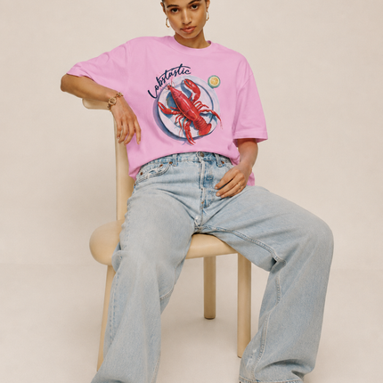 WOMEN's 100% cotton Printed Oversized Tshirt Pink